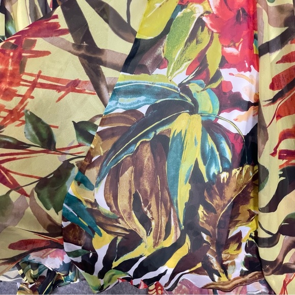 Chico's Asymmetrical Midi Tropical Floral Flowy Handkerchief Hem Skirt - Sz 16 - Picture 6 of 10